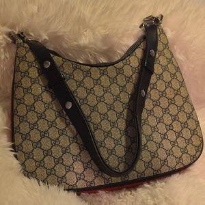 Gucci Beige and Navy Patterned Shoulder Bag